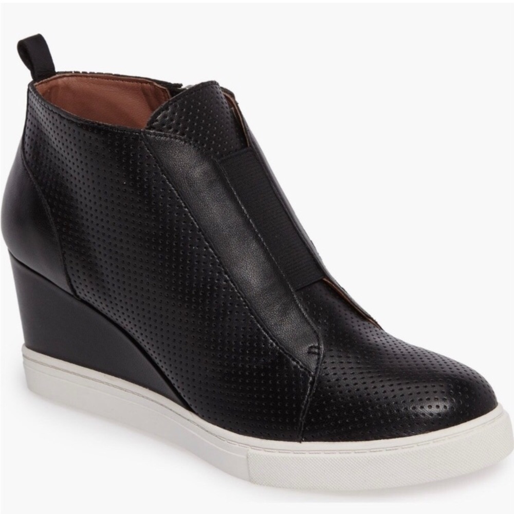 Paolo Felicia Black Perforated Nappa Wedge Sneakers